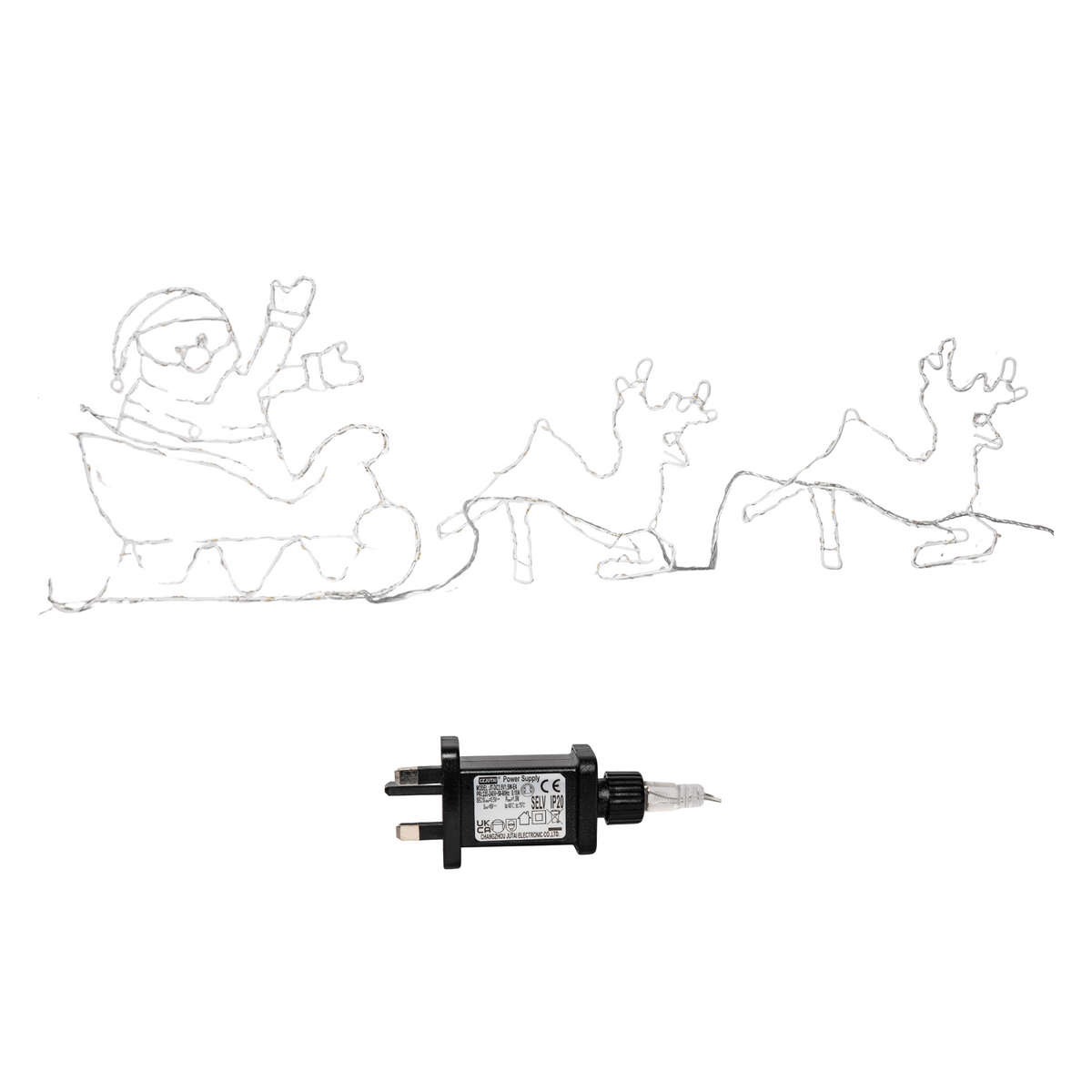 2D LED Sleigh & Reindeer Silhouette Christmas Decoration in Red, Ice White and Warm White