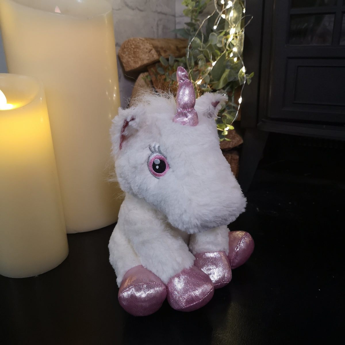 24cm Plush White Unicorn with Sparkly Pink Horn and Hooves