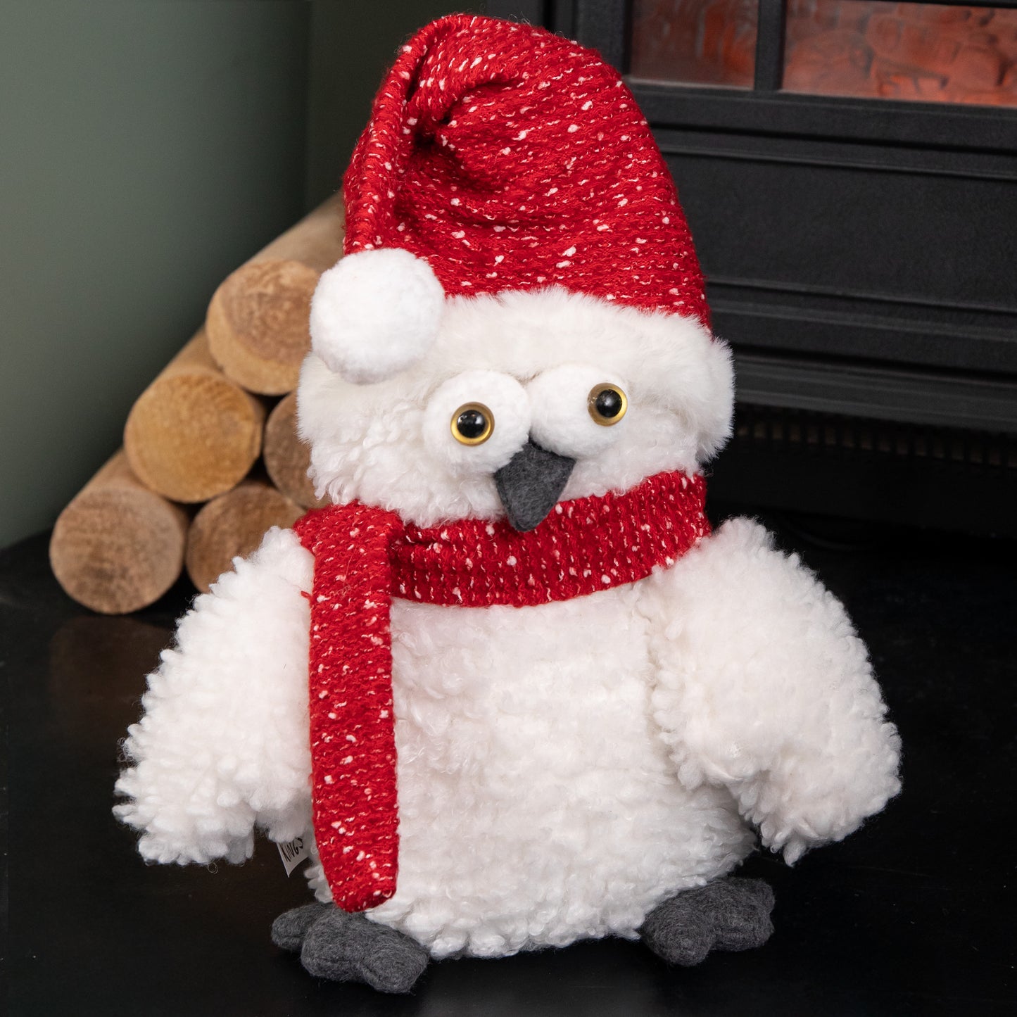 30cm Plush Christmas Goggle Owl Decoration with Santa Hat