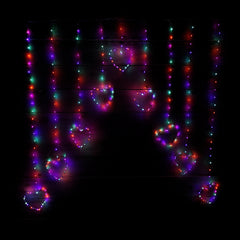 1.2m Premier Christmas Static Heart LED Silver Pin Wire V Curtain Lights in Rainbow