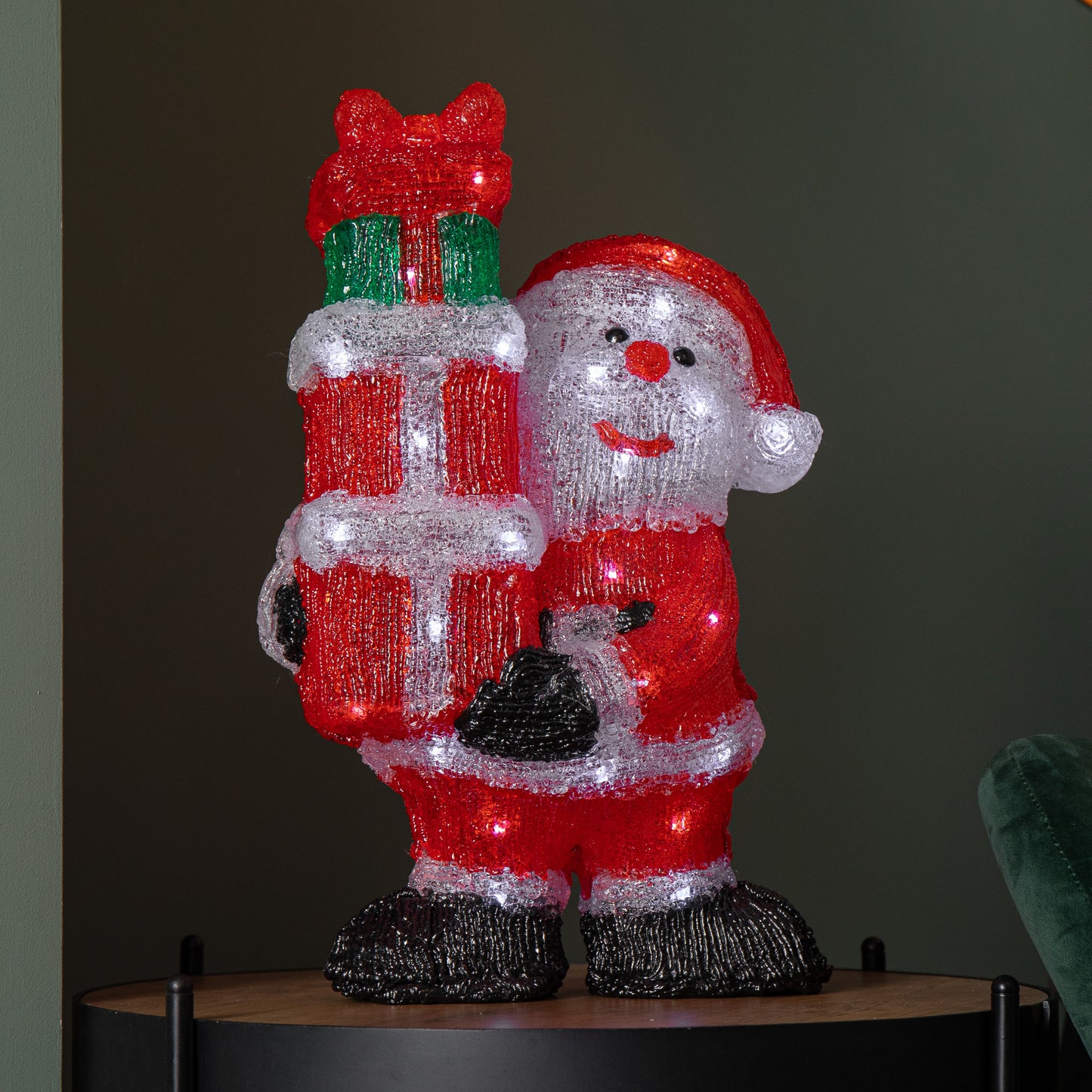 41cm Light up Acrylic Christmas Santa with 3 Gifts and 40 White LEDs