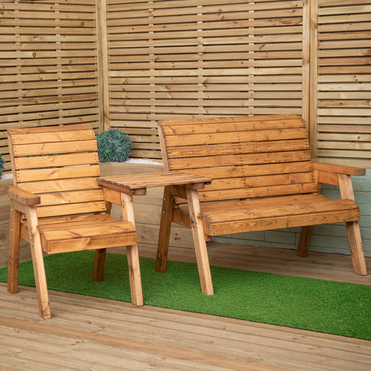 3 Seater Chunky Rustic Wooden Furniture Set with Straight Tray