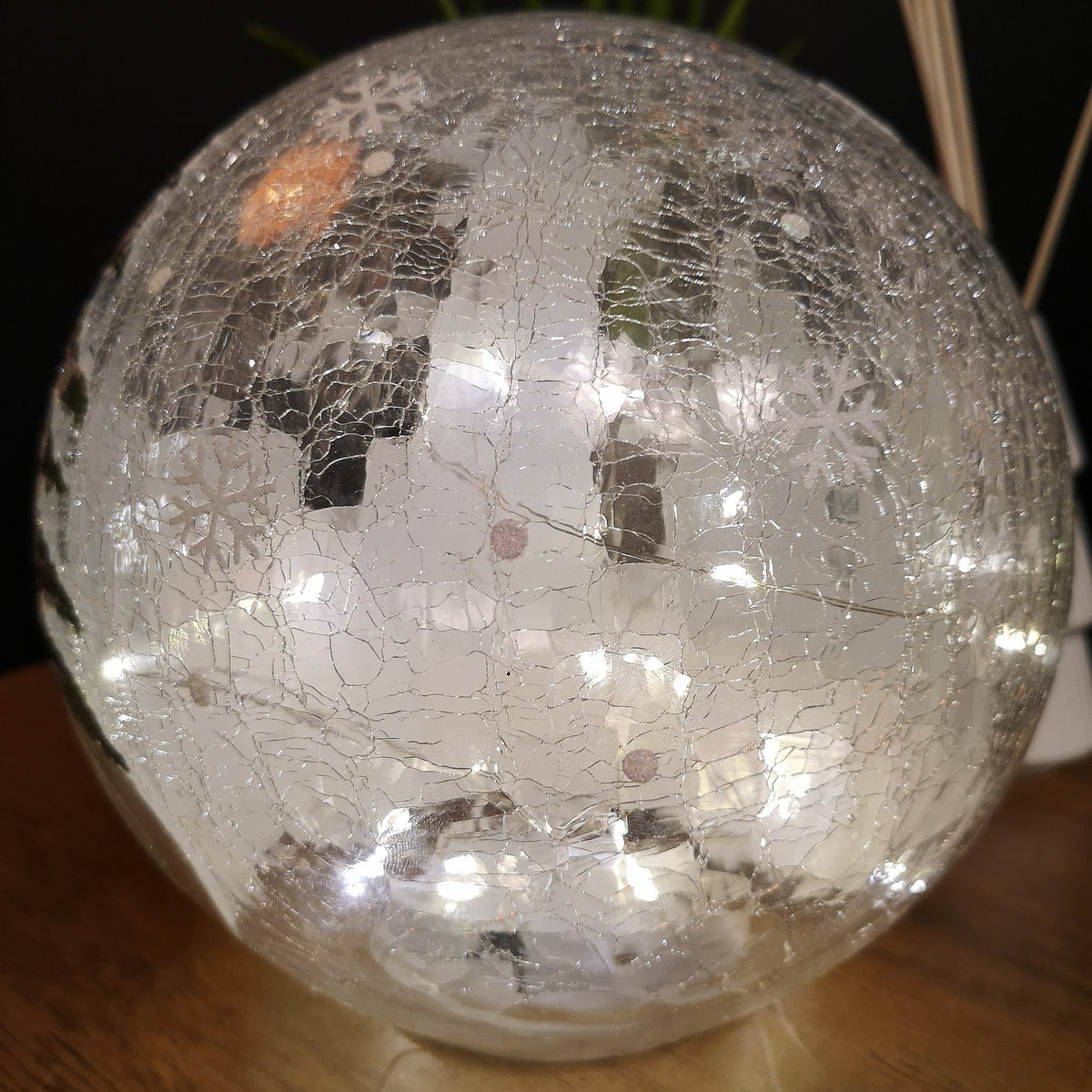 20cm Battery Operated Warm White LED Crackle Effect Ball Christmas Decoration with Snowman