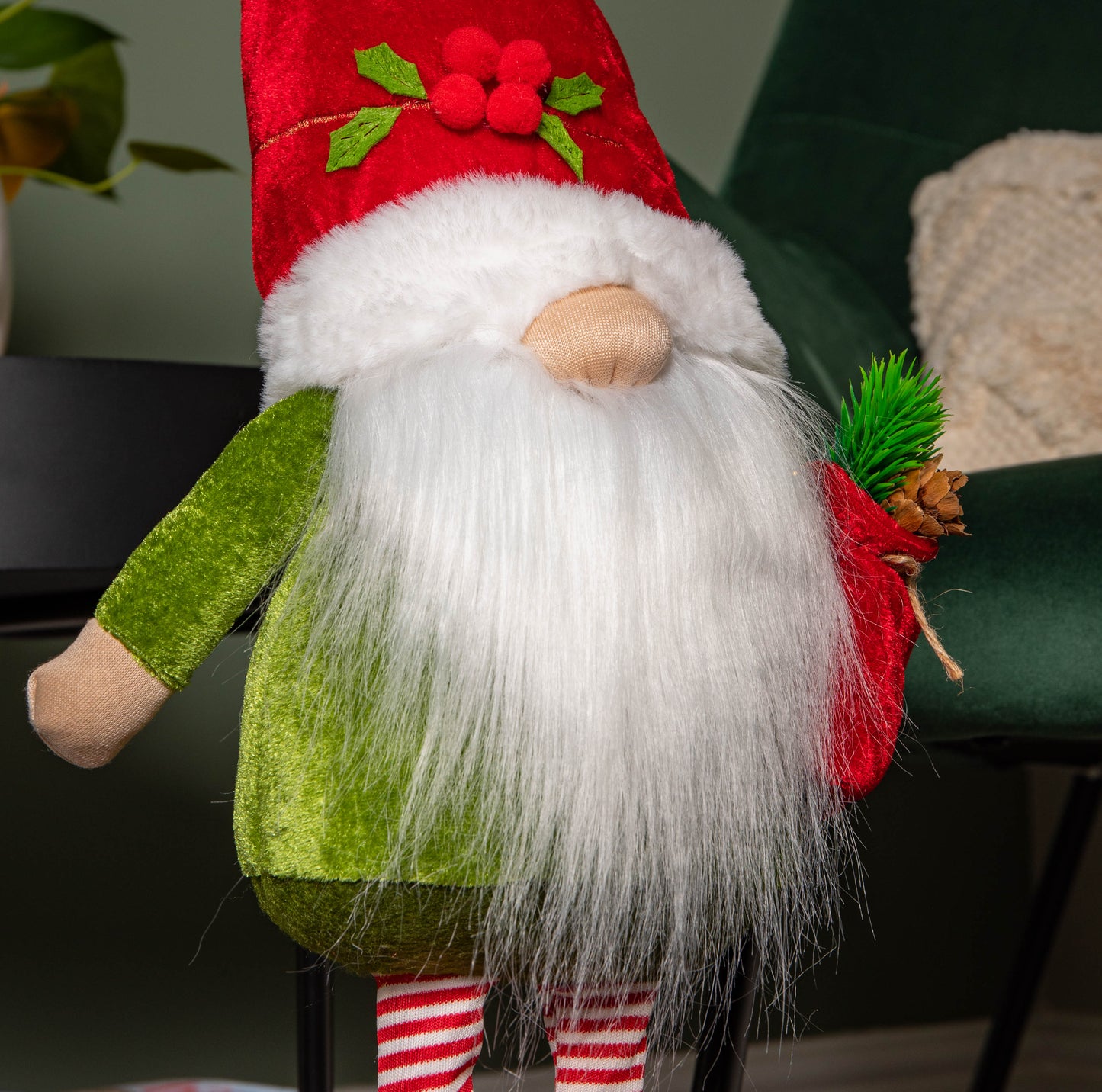 71cm Standing Christmas Gonk with Santa Hat and Extendable Legs in Reg and Green