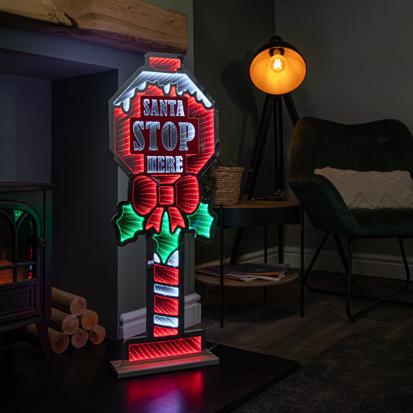 90cm Light up Santa Stop Here Sign Christmas Infinity Decoration with LEDs