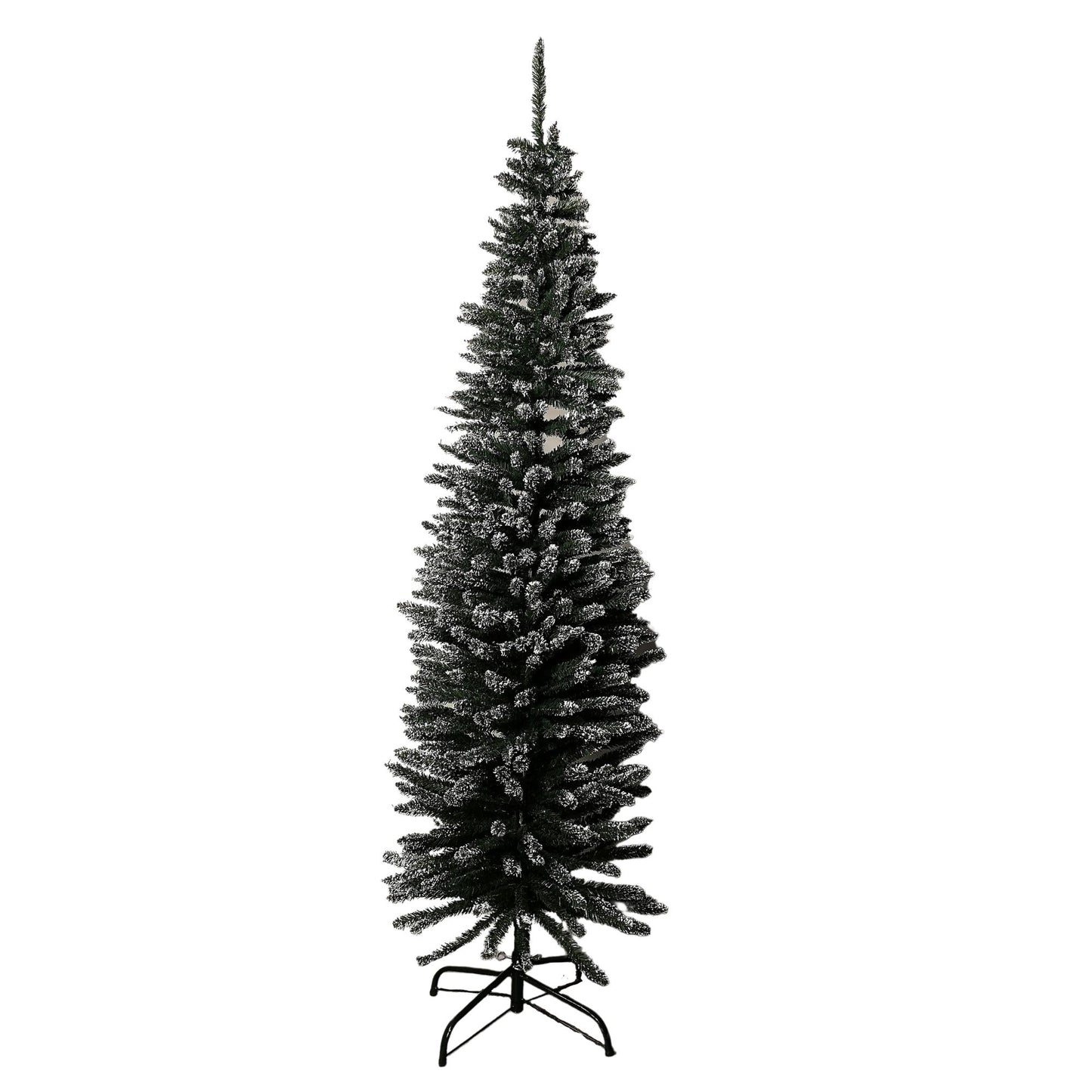 6.5ft (2m) Pencil Style Slim Snow Tipped Artificial Christmas Tree in Green