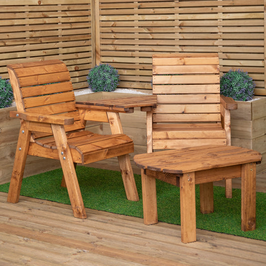 2 Seater Chunky Rustic Wooden Furniture Love Seat With Tray & Table