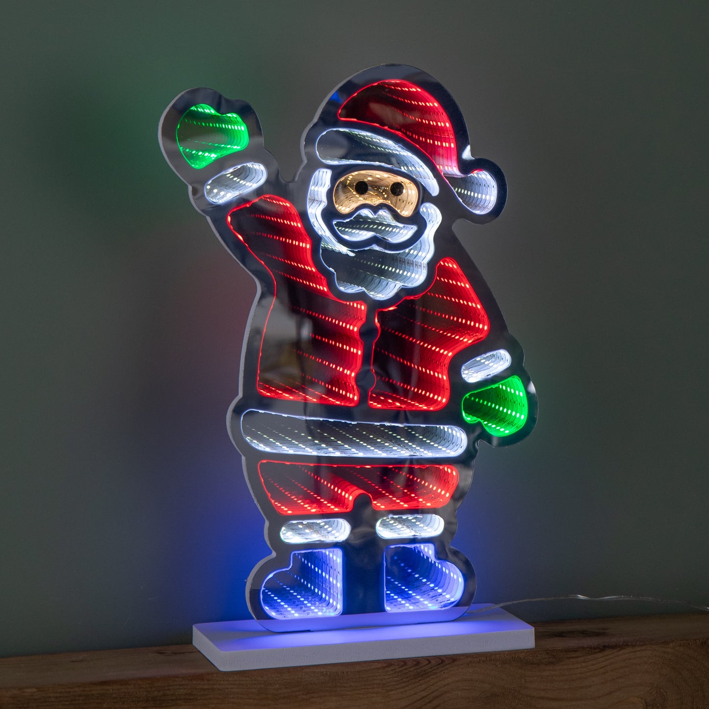 40cm Light up Waving Santa Infinity Light Christmas Decoration with Multi-Coloured LEDs