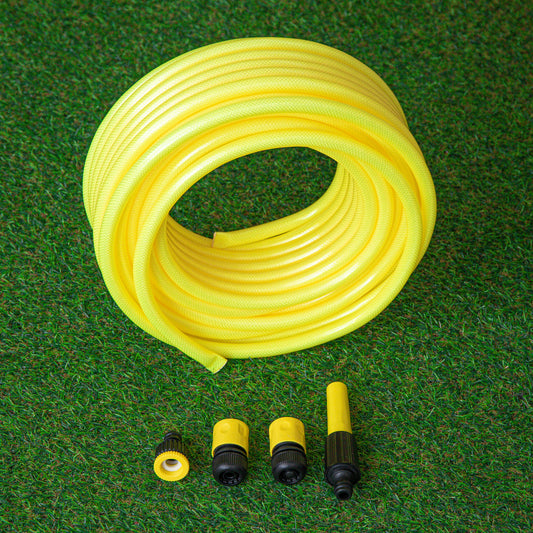25m Yellow Reinforced Kink Resistant Garden Hose Pipe with Connectors 