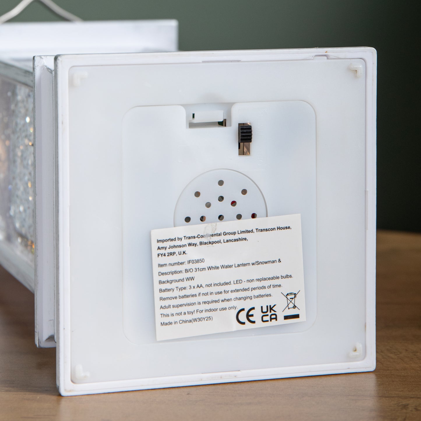 31cm Dual Powered Light up Glitter Christmas Water Spinner with Snowman Scene