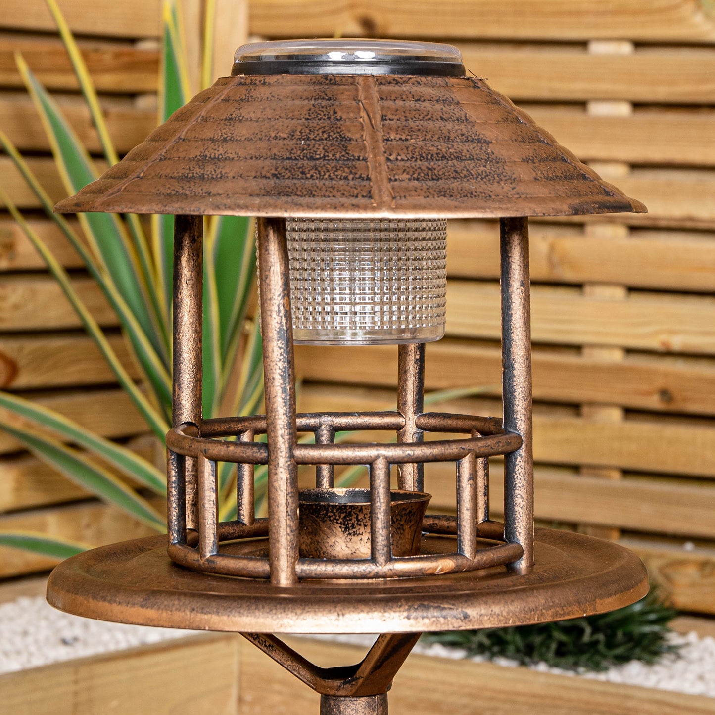 Factory Seconds: 1.1m Bronze Effect Resin Garden Bird Bath & Table with Solar Light