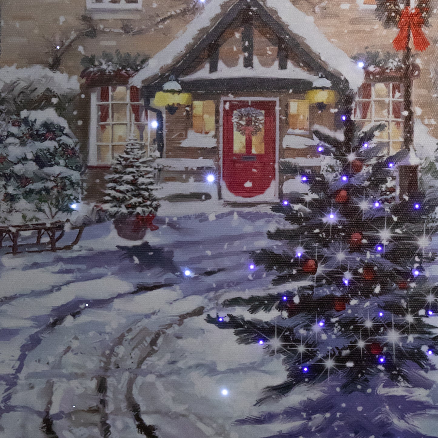 Battery Operated 40 x 40cm Light up Snowy Christmas Robin Scene Picture Canvas