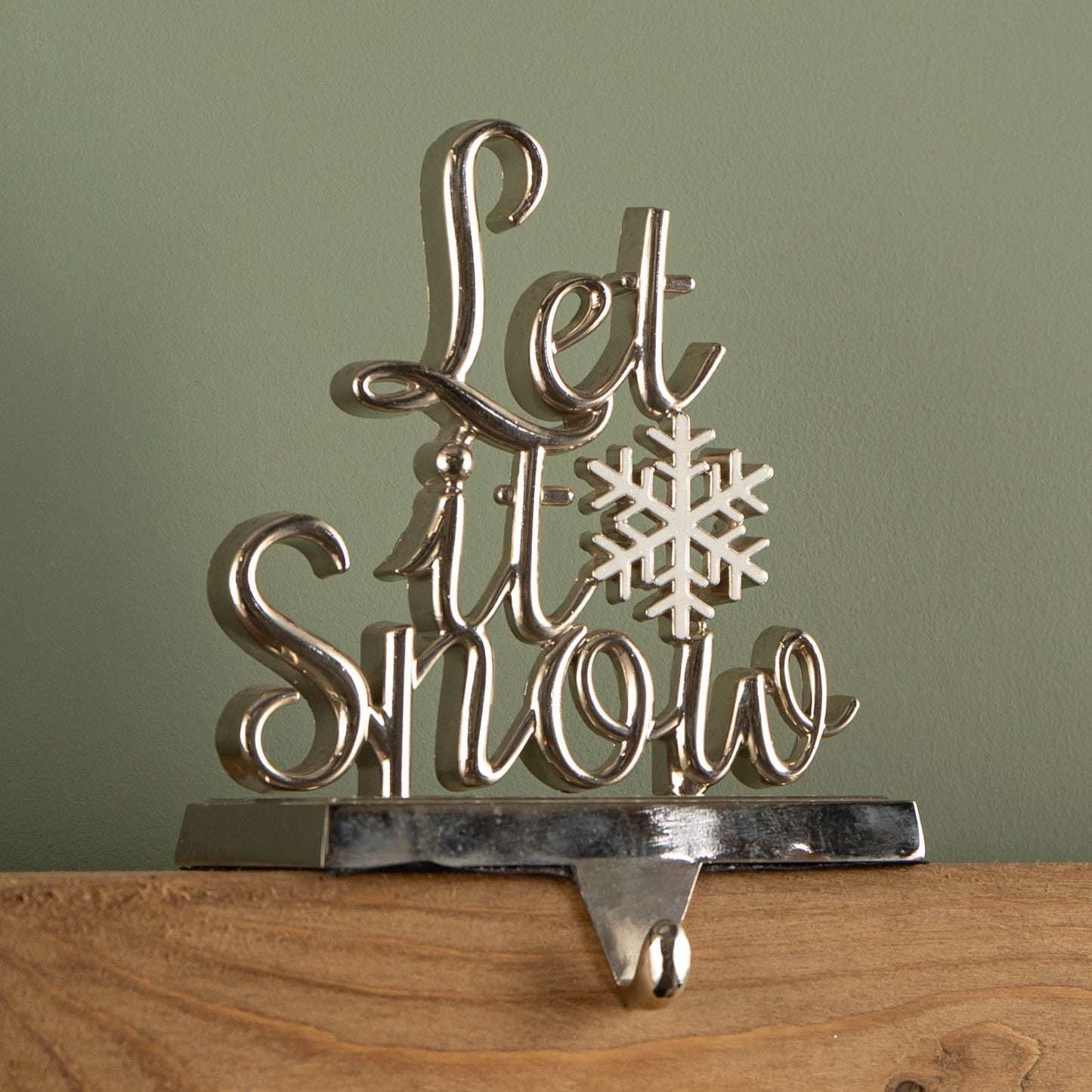 22cm Silver Christmas Stocking Hanger - Let it Snow