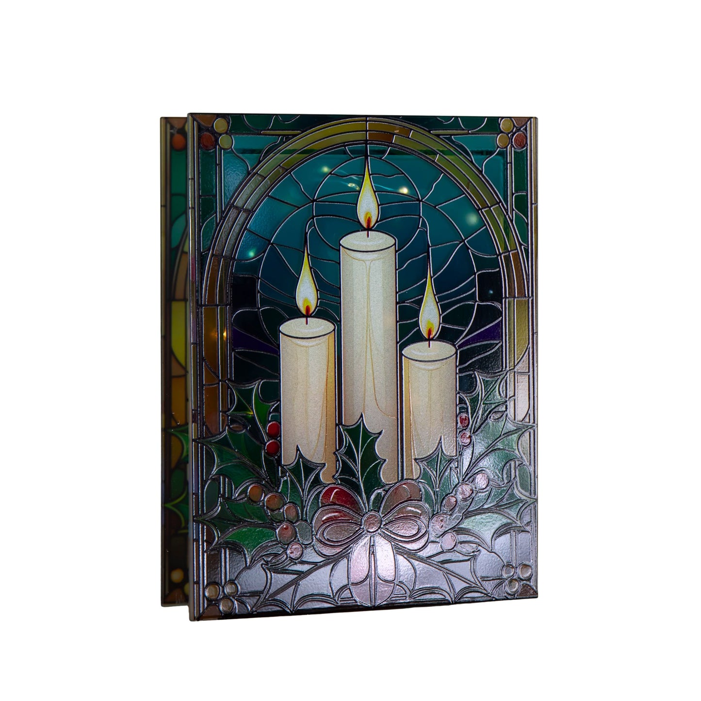 28cm Battery Powered Light up Glass Christmas Decoration with Candles & Warm White LEDs