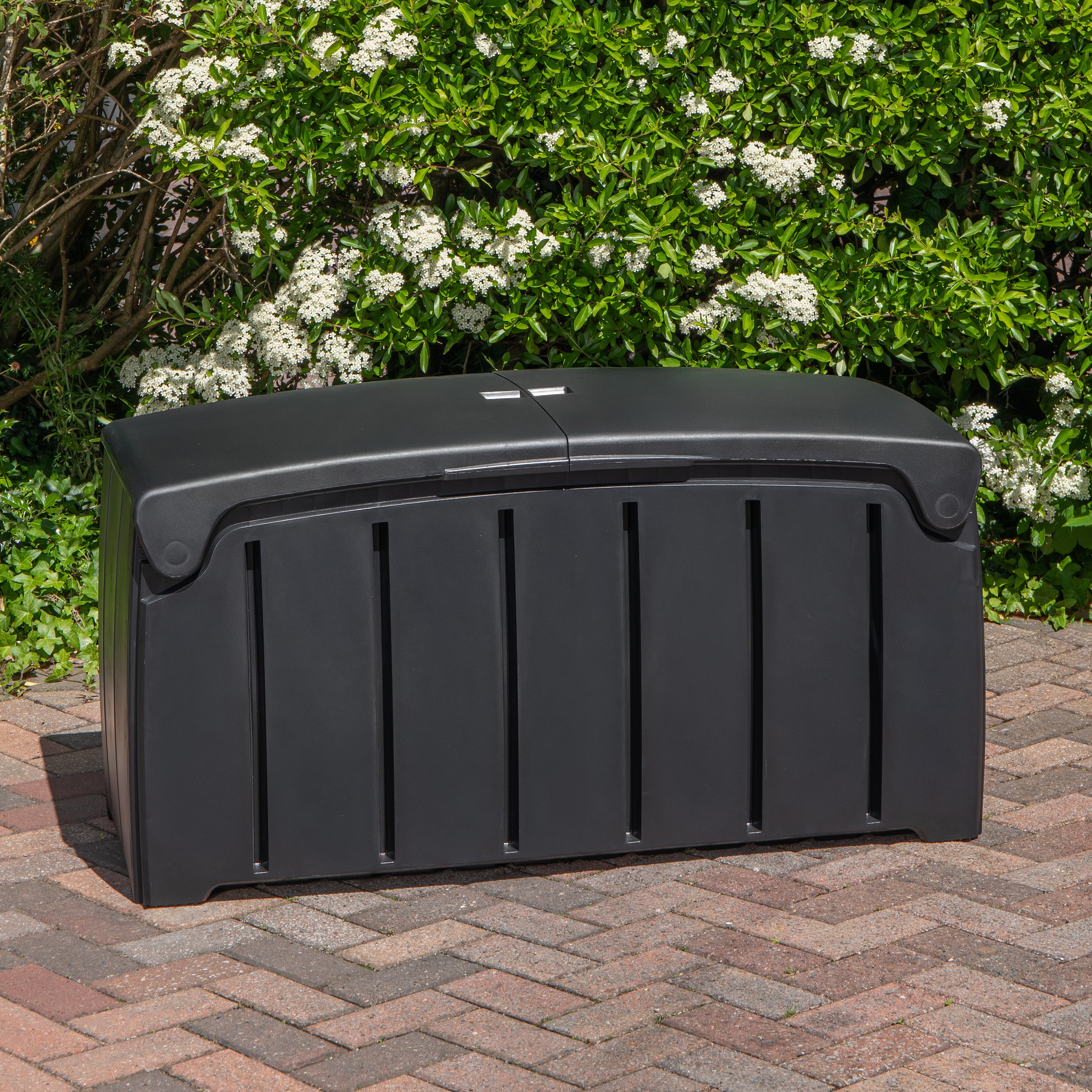 1.15m x 61cm Large Black Garden Storage Box with 300 Litre Capacity with Padlockable Lid