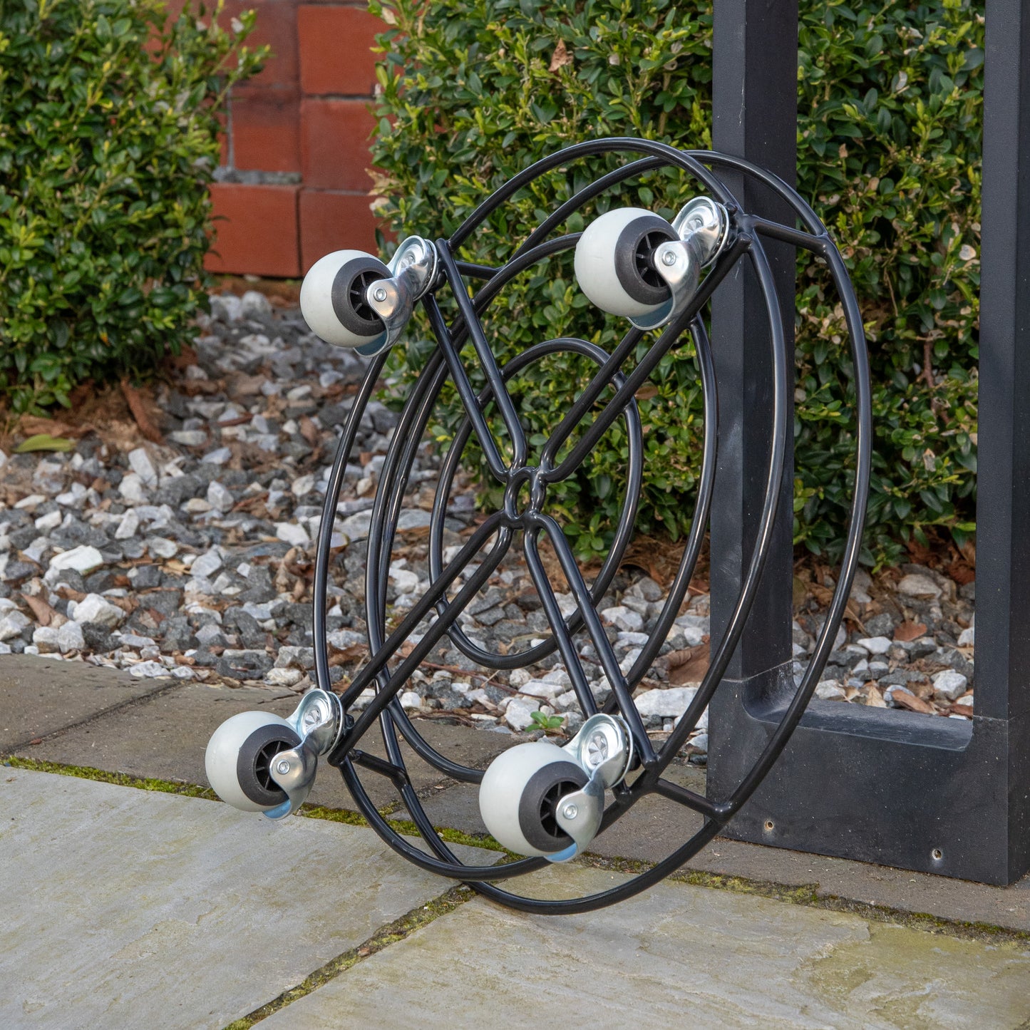 2 Pack of 32cm Black Metal Garden Flower Plant Pot Trolley on Castor Wheels