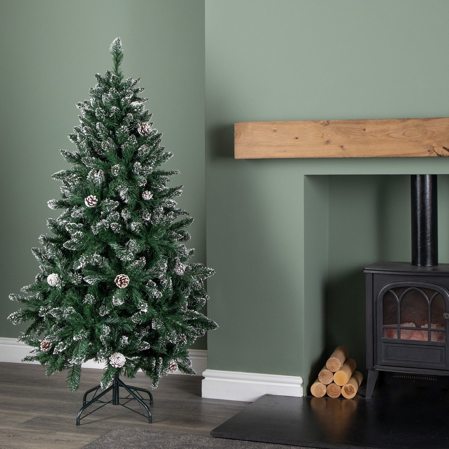 5ft (1.5m) Tall Rocky Mountain Pine Christmas Tree with 526 Snow Tipped Branches & Pinecones