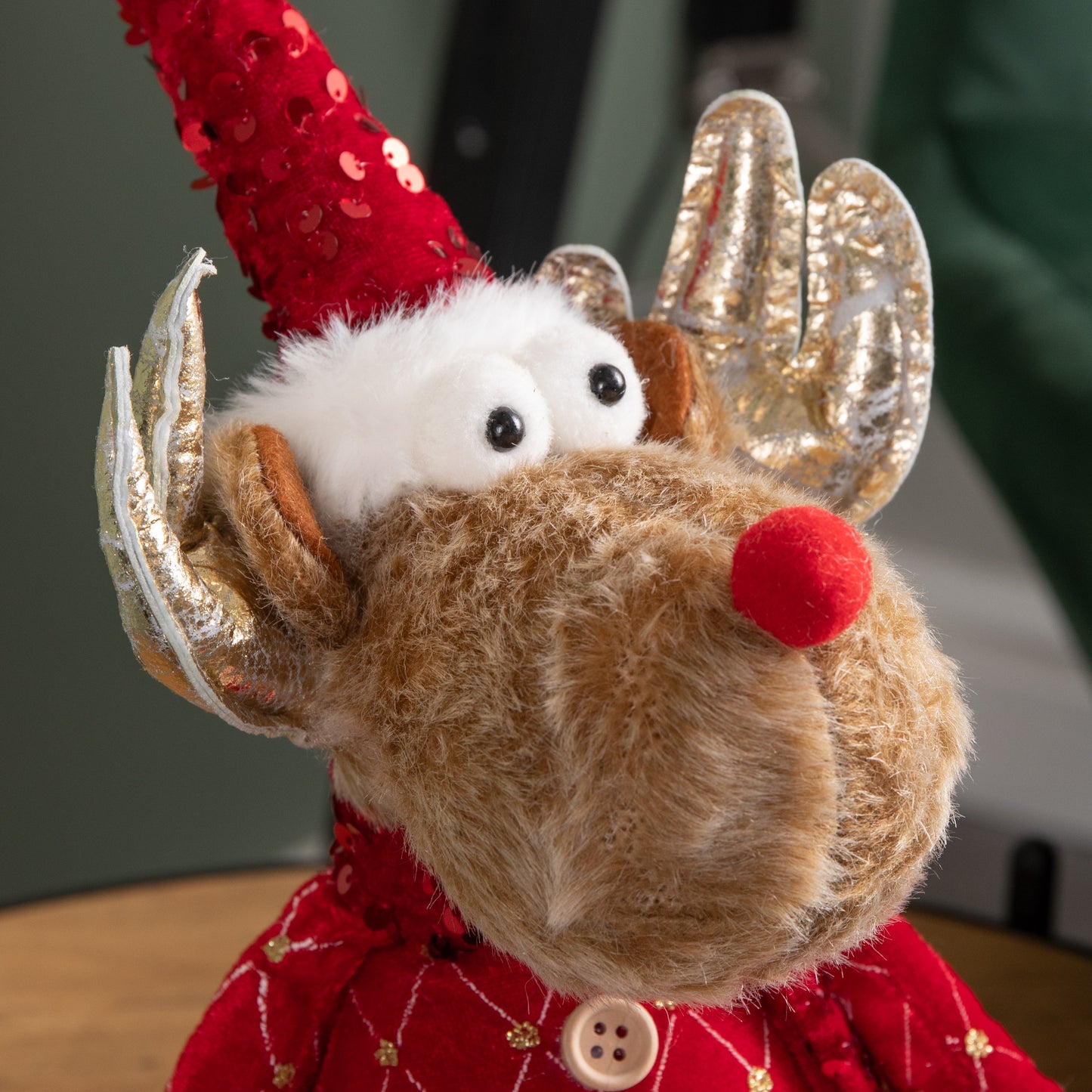 35cm Sitting Plush Golden Prancer Christmas Reindeer Decoration