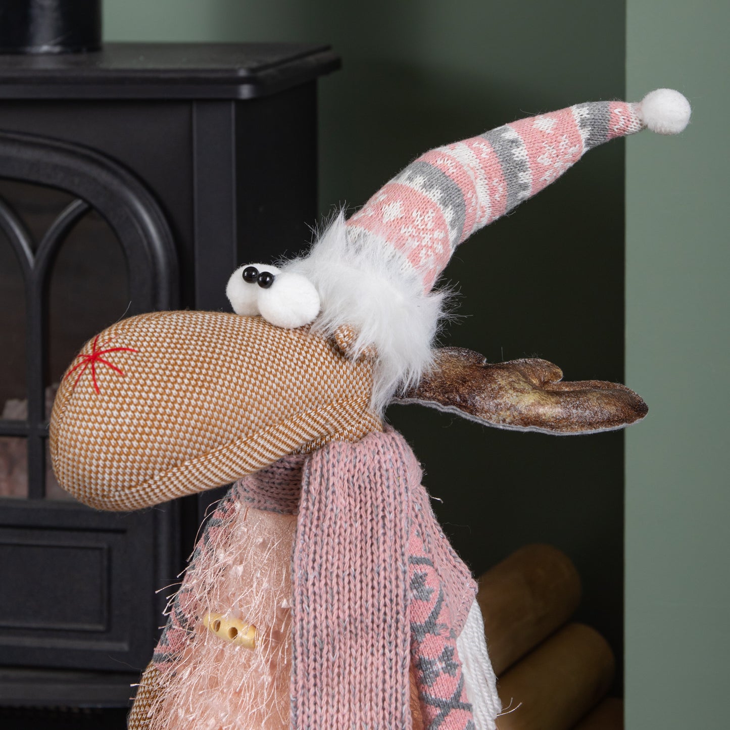 50cm Battery Operated Light up Standing Christmas Reindeer in Pink and Grey Hat with LEDs