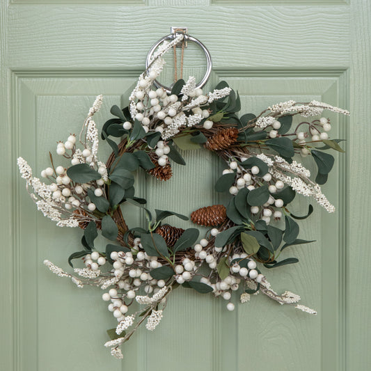 40cm Hanging Christmas Winter Berry Wreath with Seasonal Foliage