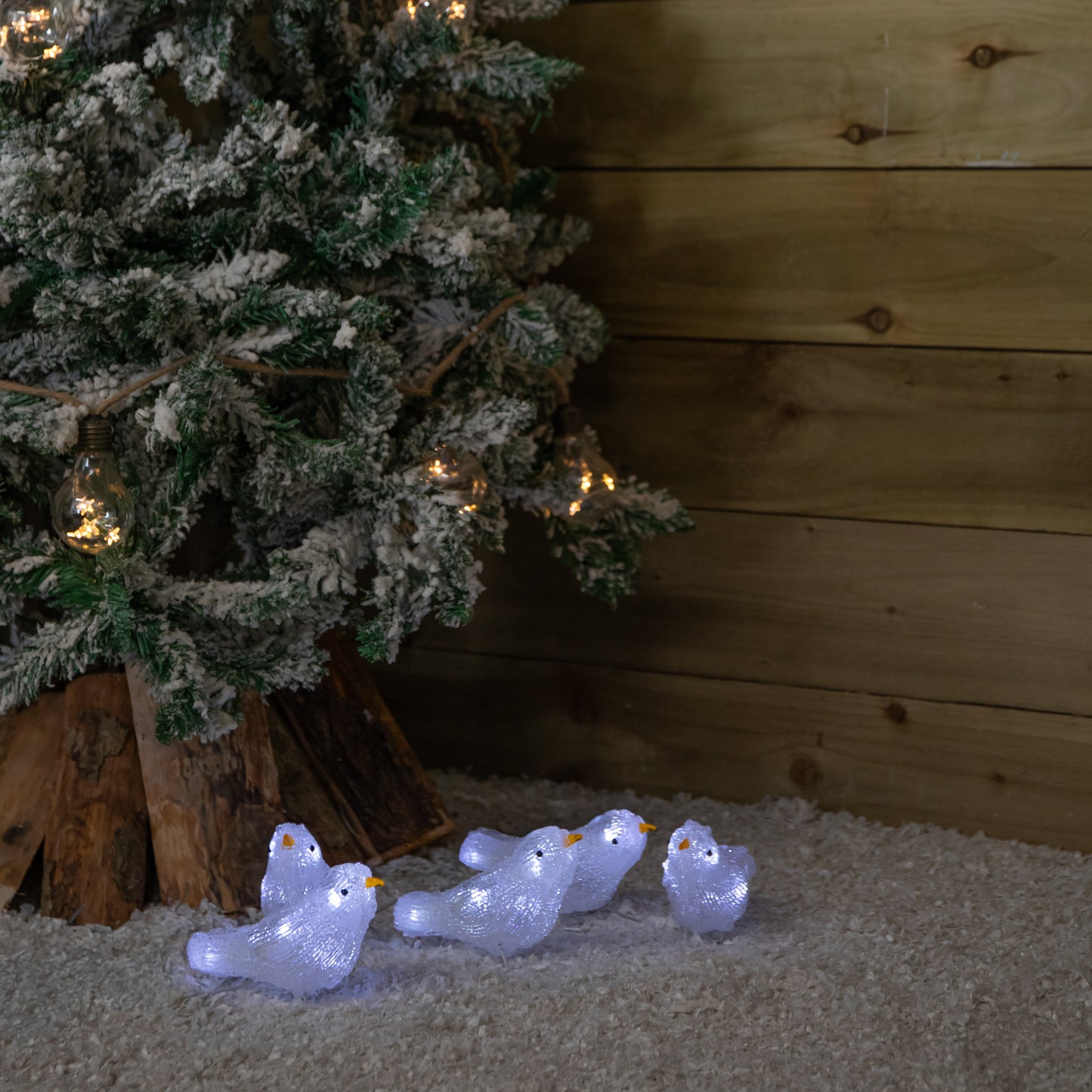 Set of 5 16cm Light up Acrylic Christmas Birds with 30 White LEDs