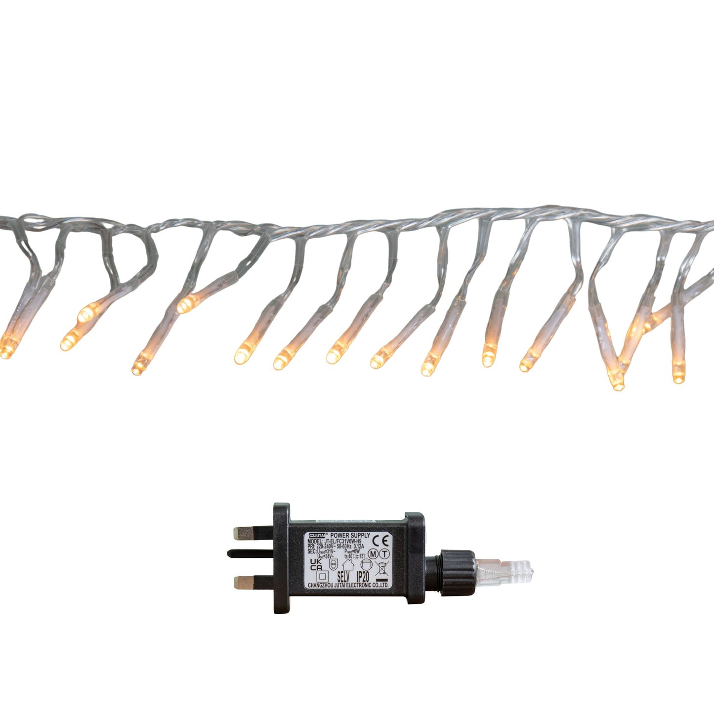 9.3m 720 LED Christmas Cluster String Lights with Timer in Vintage Gold on Clear Cable