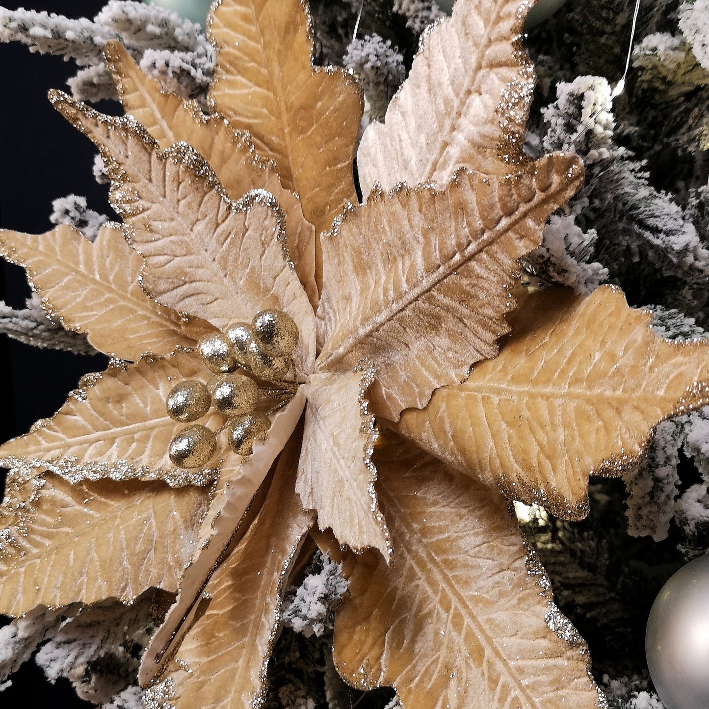 68cm Champagne Gold Velvet Poinsettia Stem Christmas Decoration 