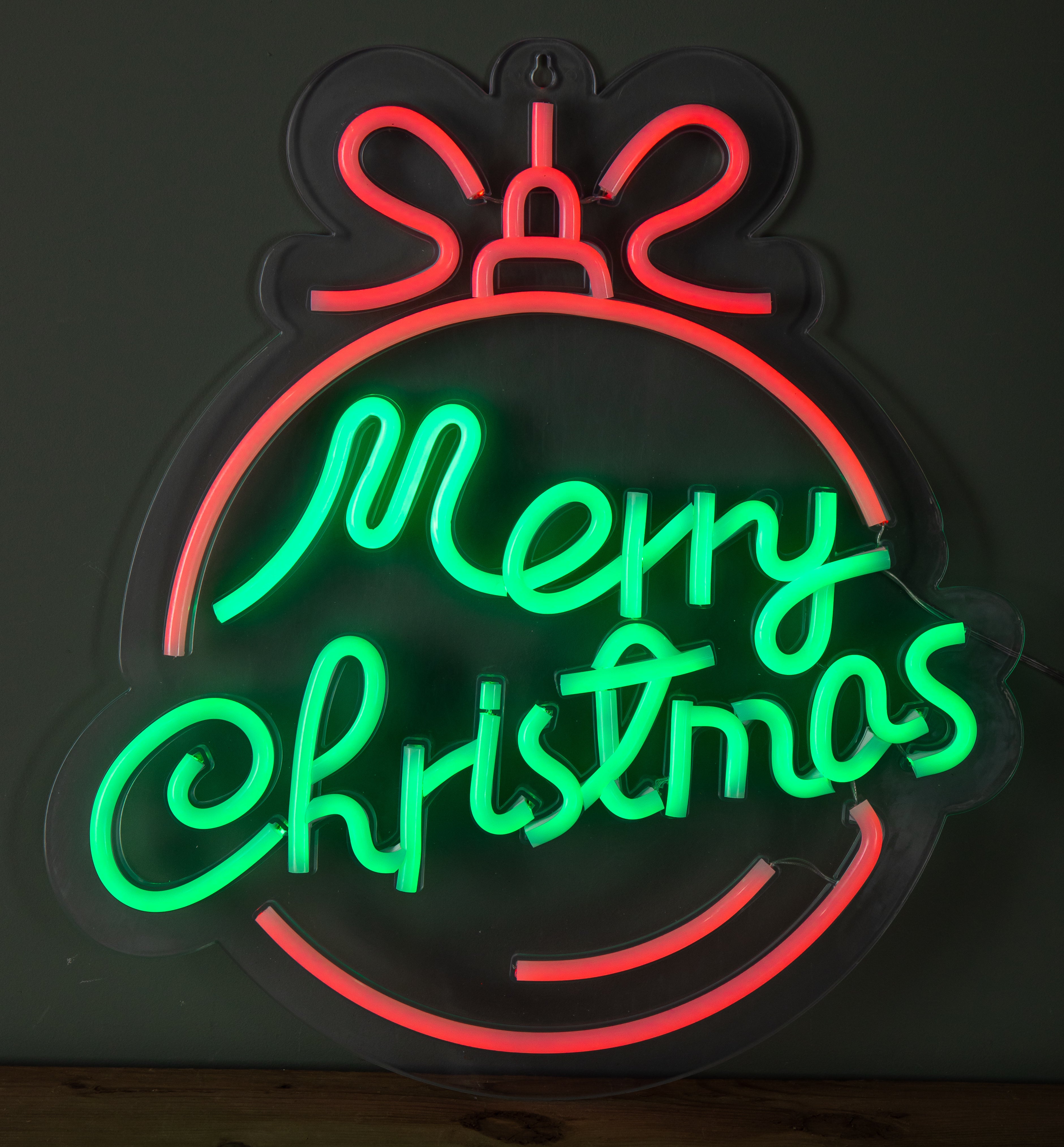 38cm x 40cm Light up Red and Green Neon Flex Merry Christmas Ball