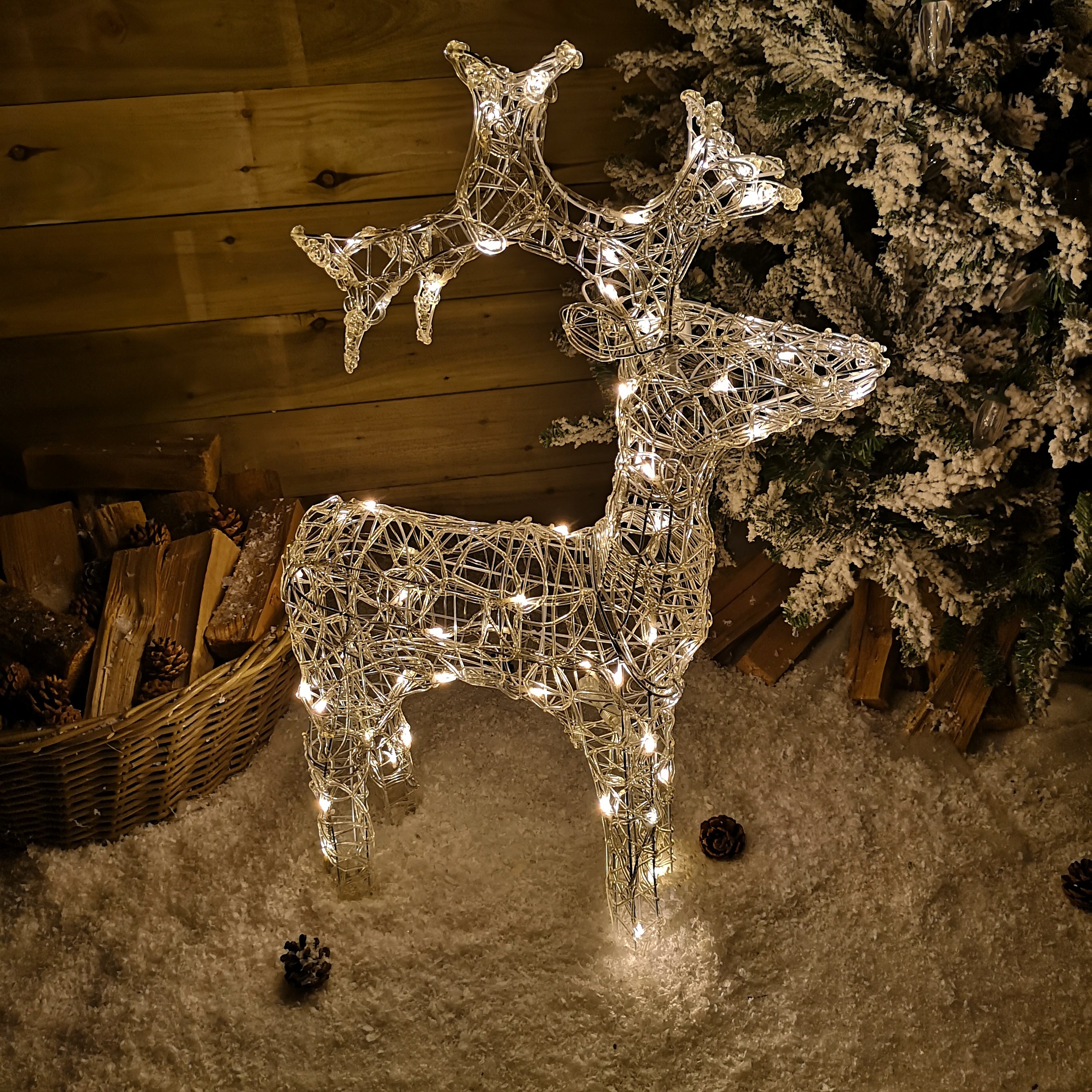 90cm LED Indoor Outdoor Acrylic Standing Reindeer Christmas Decoration in Warm White