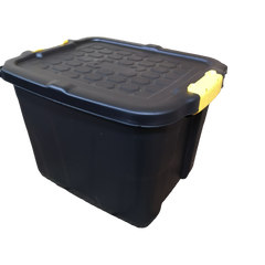42L Heavy Duty Storage Tub Sturdy, Lockable, Stackable and Nestable Design Storage Chest with Clips in Black