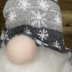 55cm Bearded Sitting Christmas Gonk with Star Tipped Snowflake Hat in Grey & White