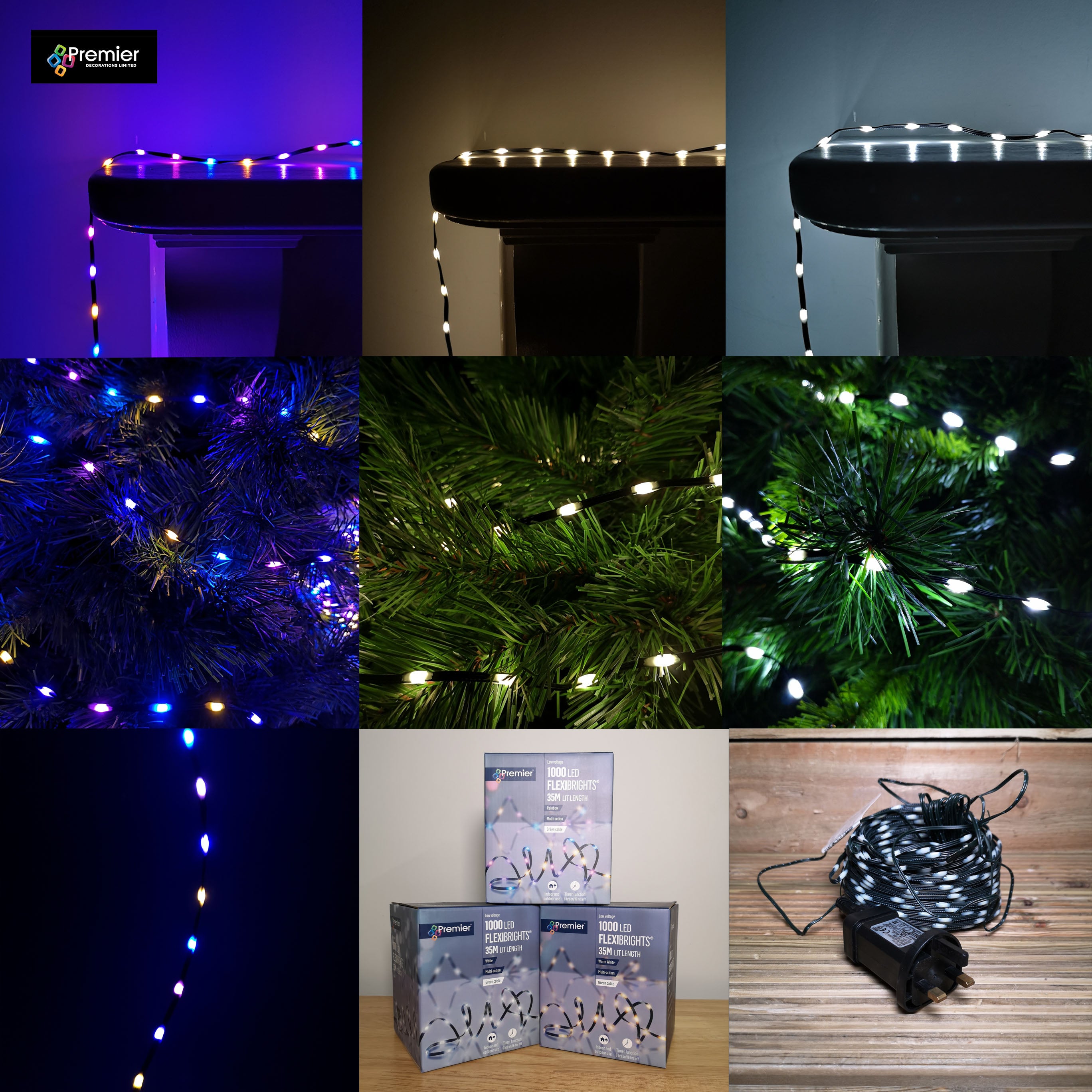 1000 LED 35m Premier Flexibrights Indoor Outdoor Multi Function Christmas Lights with Timer in Choice of Colour
