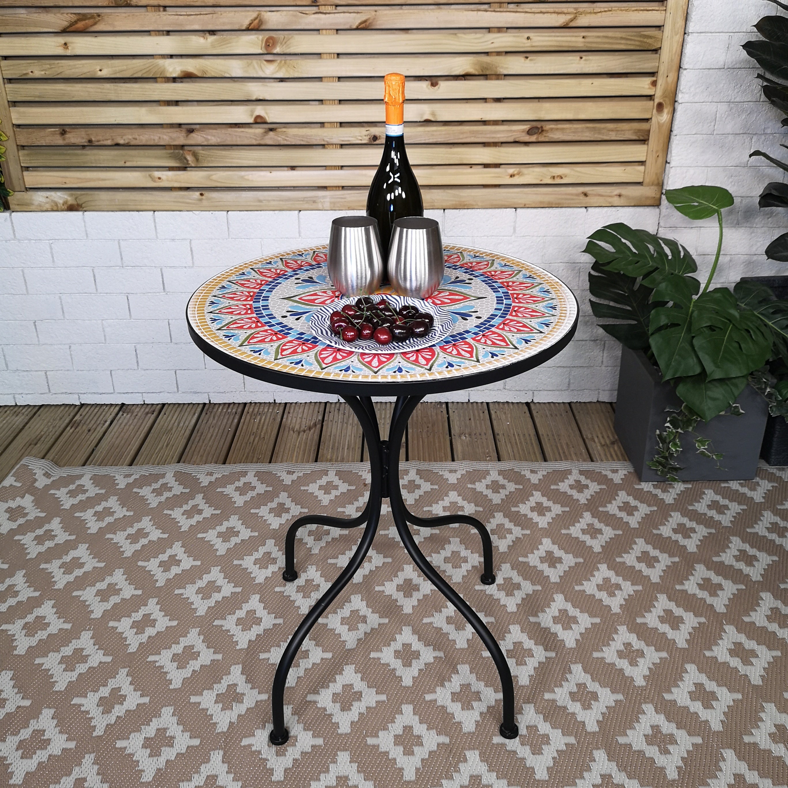 60cm Outdoor Bistro Table Ceramic Design for Garden Patio Balcony