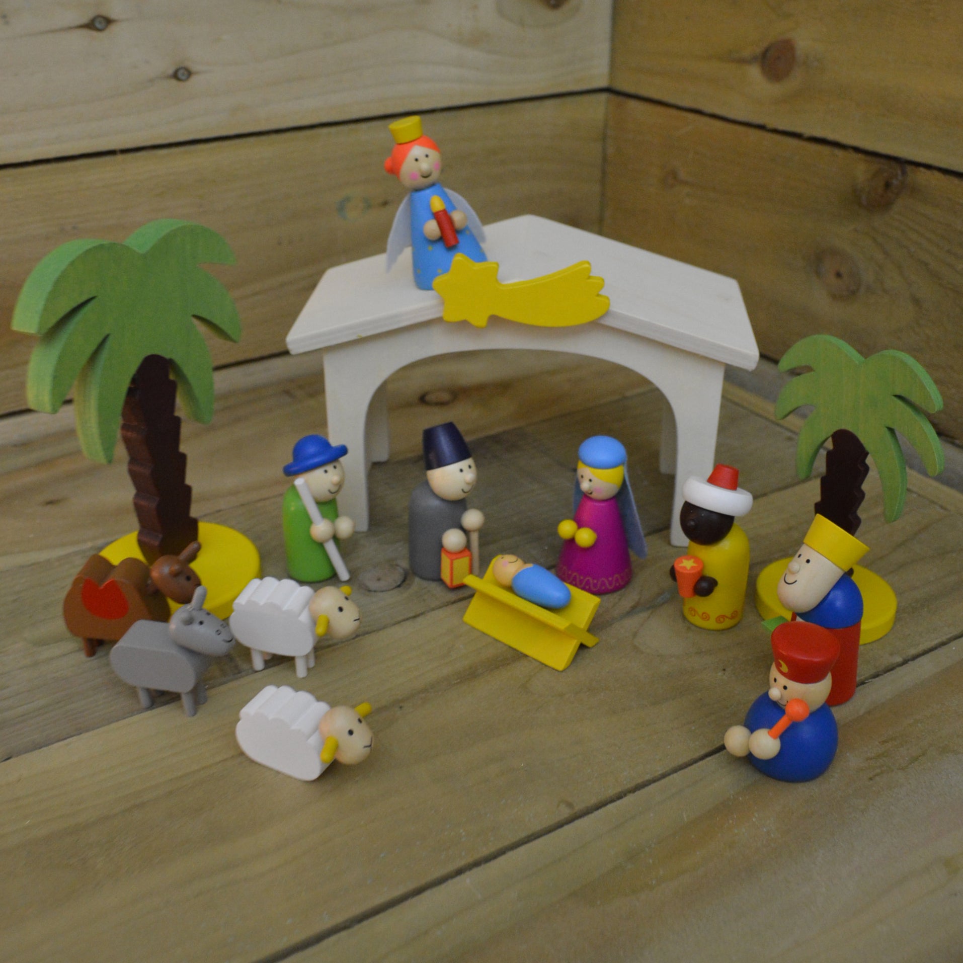 Childrens / Kids Christmas Wooden Nativity Scene Toy Play Set