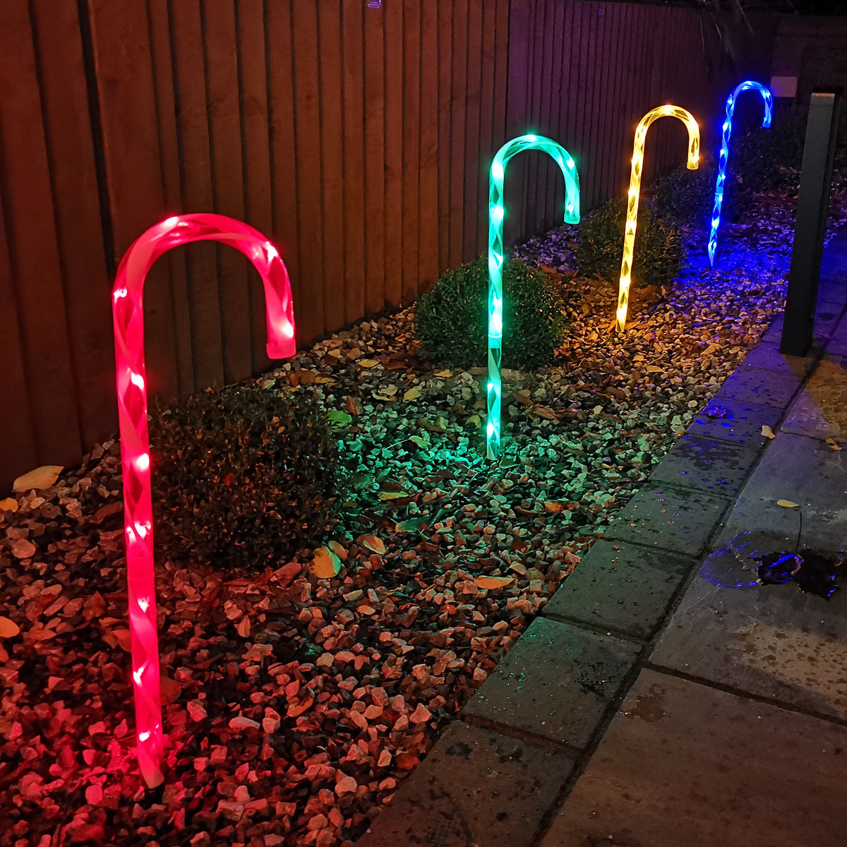 4pcs 62cm Outdoor Multicoloured Christmas Candy Cane LED Path Lights for Garden