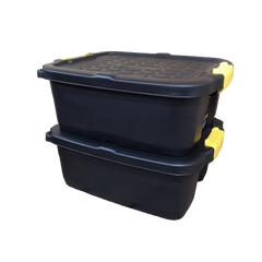 2 x 24L Heavy Duty Storage Boxes, Sturdy, Lockable, Stackable and Nestable Design Storage Chests with Clips in Black