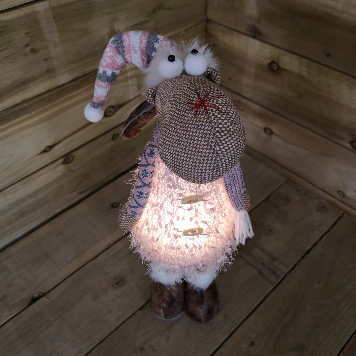 50cm Battery Warm White Light Up Standing Christmas Reindeer with Pink and Grey Hat