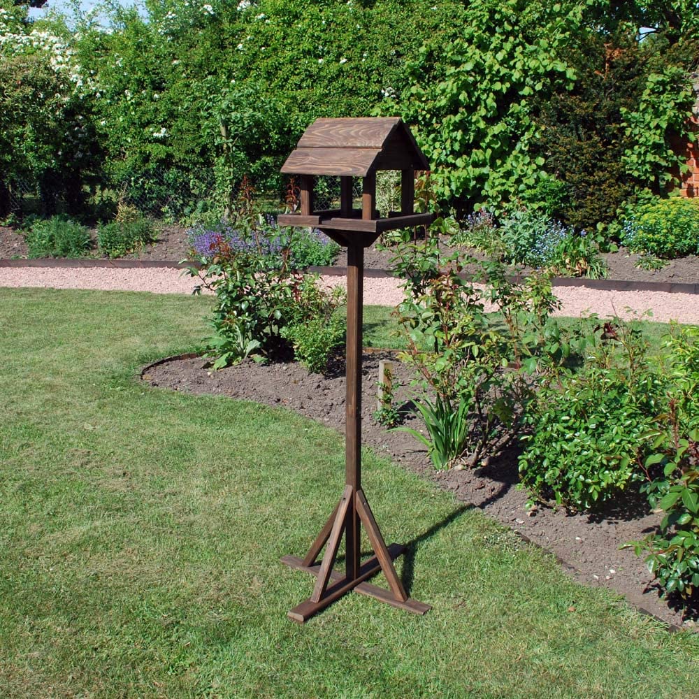 Dark Wooden Deluxe Garden Bird Feeder / Feeding Table