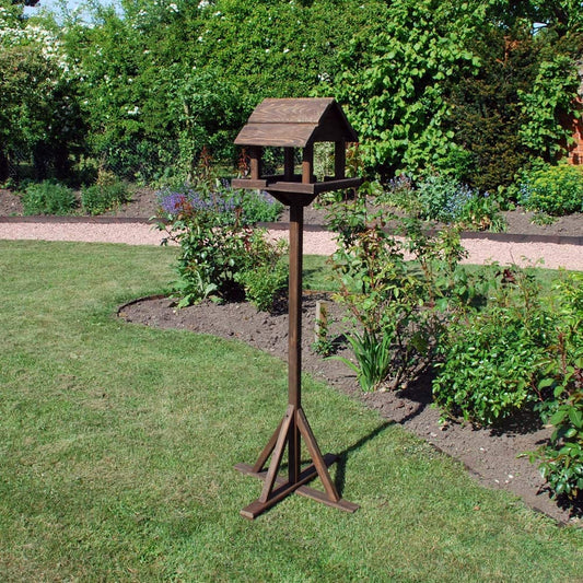 Dark Wooden Deluxe Garden Bird Feeder / Feeding Table