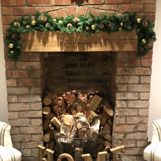 180cm Christmas Garland with Gold Baubles & Pine Cones