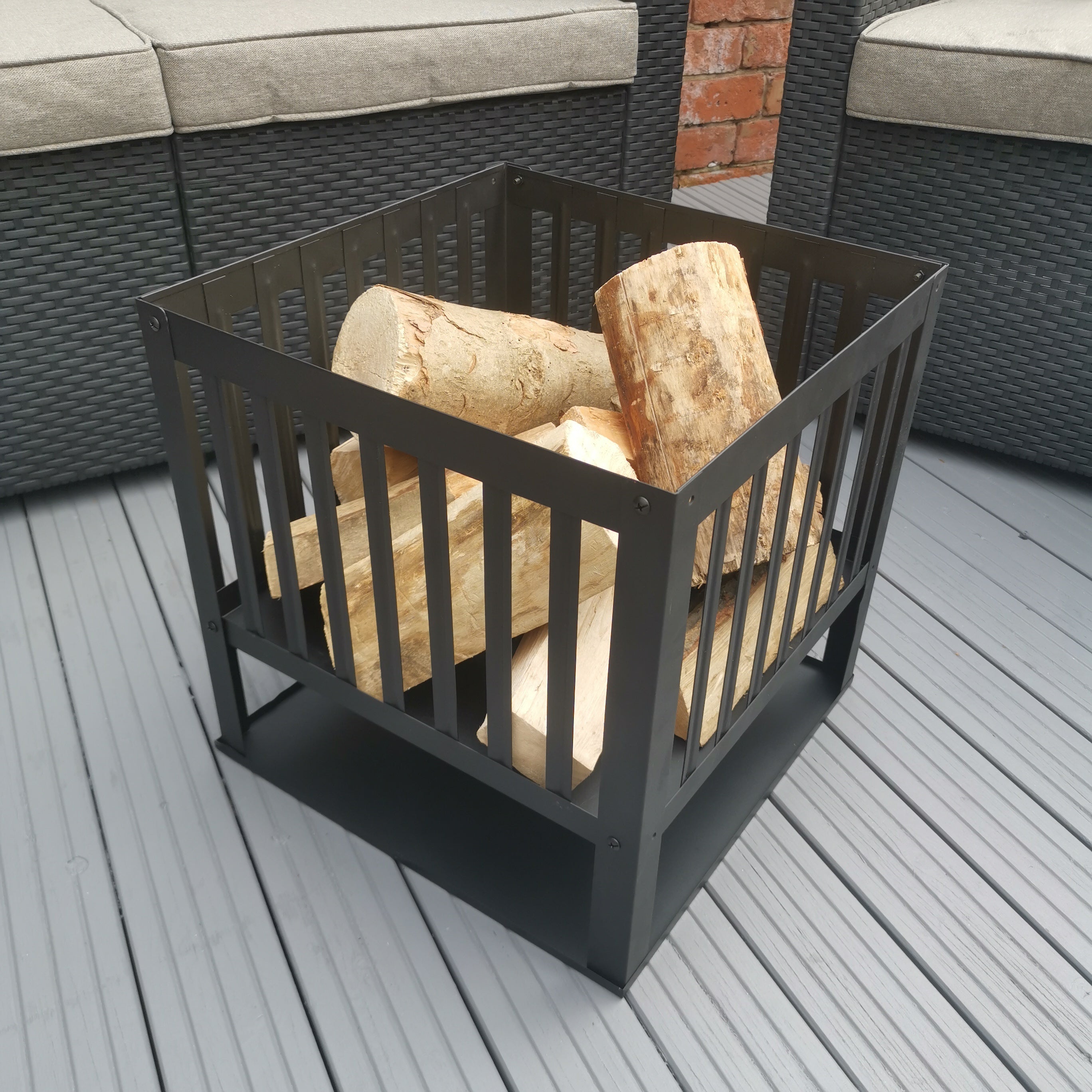 40cm Square Fire Pit Basket Garden Patio Wood Solid Fuel Burner