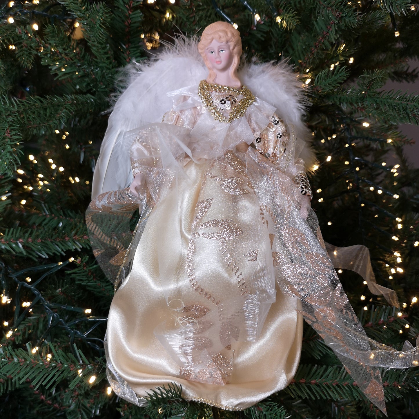 30cm Premier Christmas Tree Topper Angel Decoration with Feather Wings in Gold