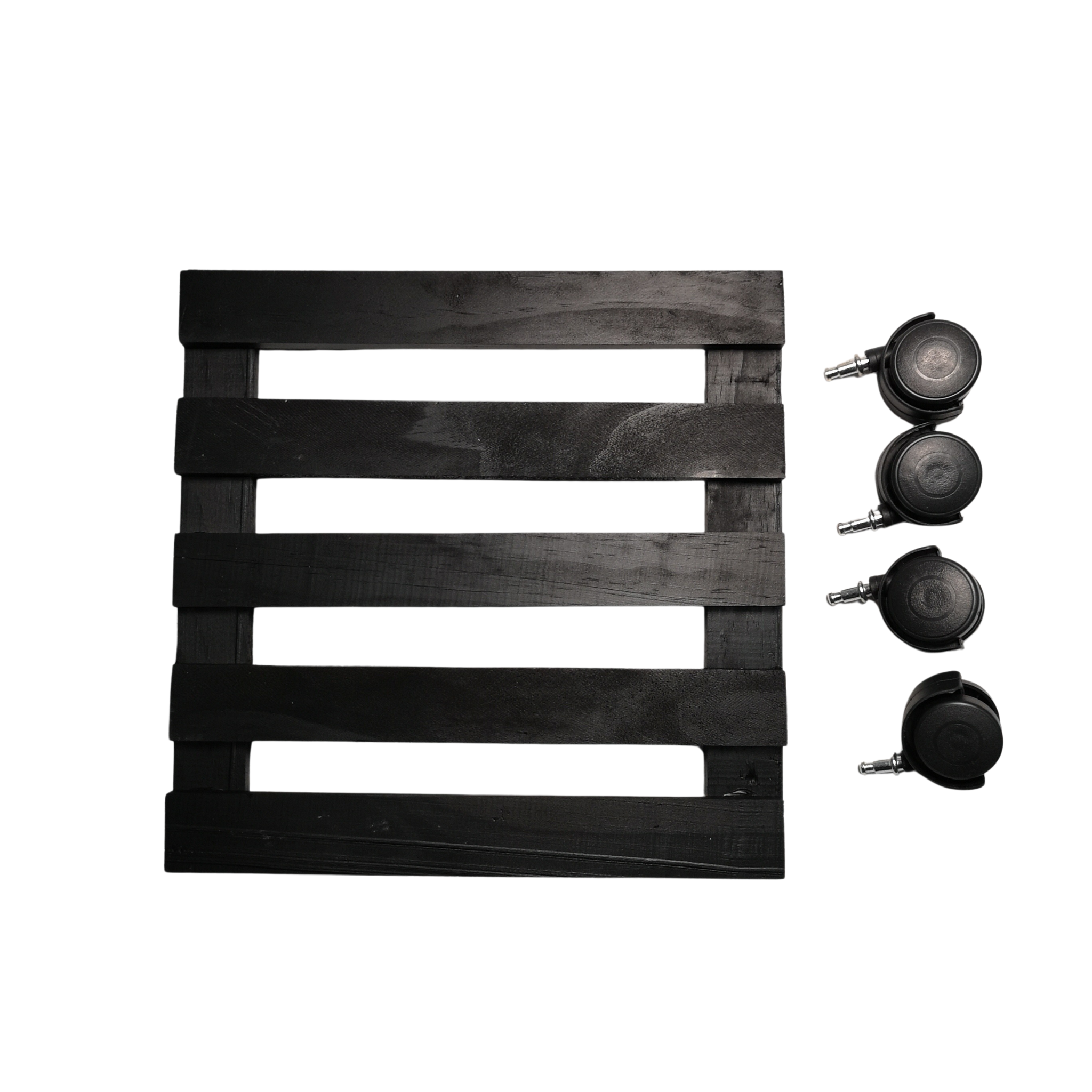 Pack of 2 28cm Black Square Wooden Garden Plant Pot Flower Trolley Stand On Wheels