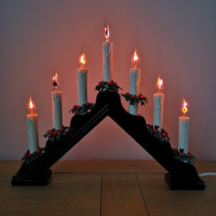 40cm Premier Christmas Candlebridge with 7 Flickering Bulb in Dark Wood Finish Mains Operated