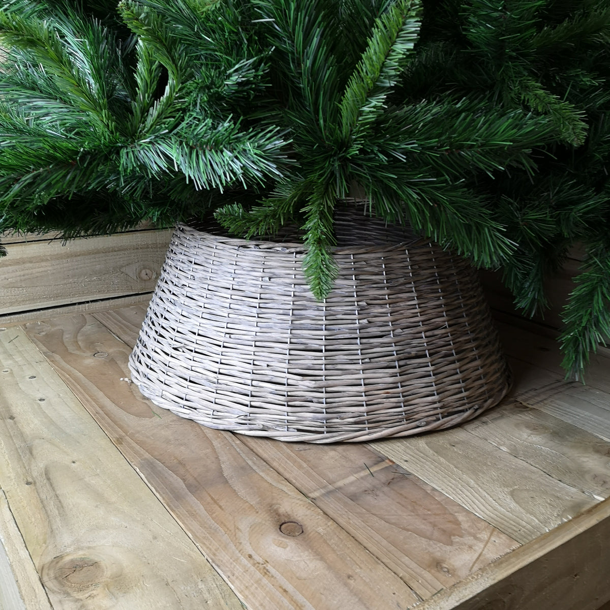 70CM X 28CM Willow Wicker Tree Skirt In Grey Wash Colour