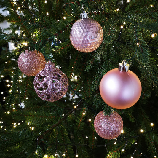 37 x 6cm Shatterproof Blush Pink Christmas Baubles in Matte Gloss And glitter 2736
