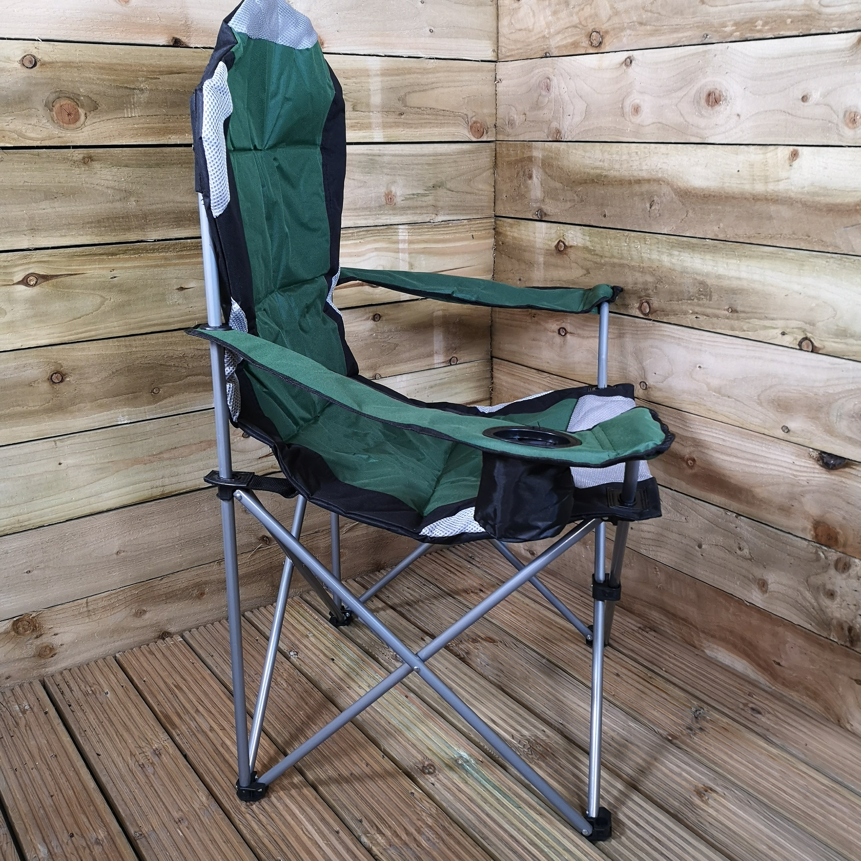 Luxury Padded High Back Folding Outdoor / Camping / Fishing Chair in Green