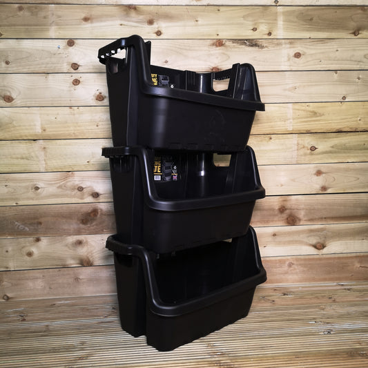 Pack of 3 / 59 x 41 x 36cm Heavy Duty Plastic Stackable Crates / Pick Bins with Handles