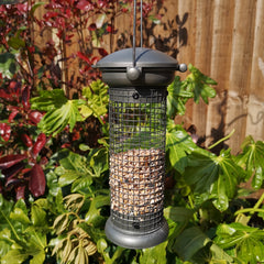 Tom Chambers Heavy Duty Flick and Click Garden Wild Bird Hanging Pewter Metal Peanut Feeder
