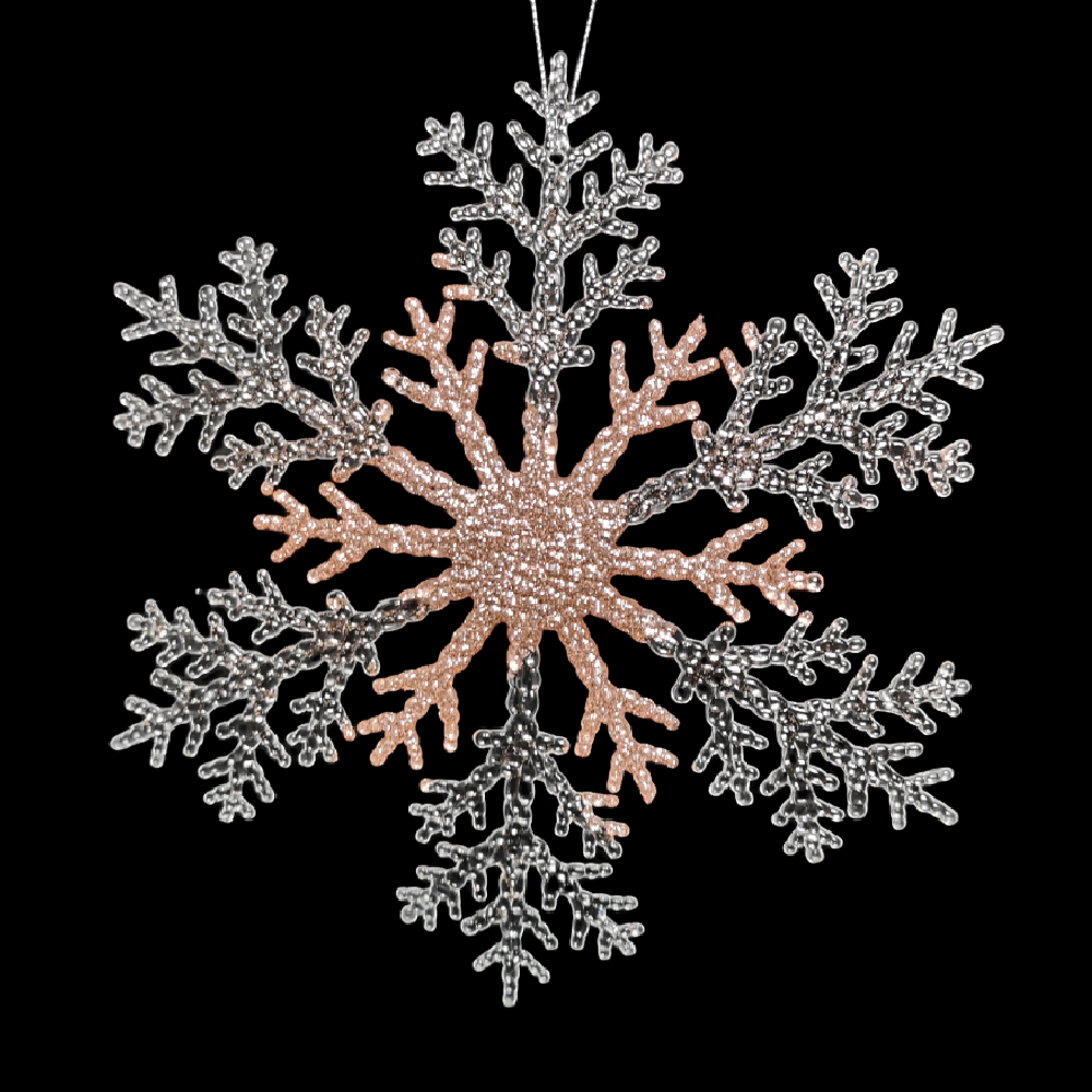 31cm Acrylic Glitter Hanging Snowflake Christmas Decoration in Rose Gold